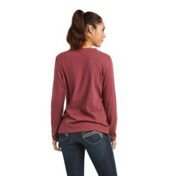 Ariat Ladies REAL Long Sleeve Fig Galaxy Red Logo Tee 10037523 -Ariat Shop 10037523 back