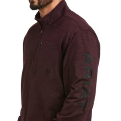 Ariat Men's Team Logo Malbec & Mid Grey 1/4 Zip Sweatshirt 10037540 -Ariat Shop 10037540 01