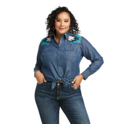 Ariat Ladies REAL Vivacious Indigo Denim Button Down Shirt 10037584 -Ariat Shop 10037584 front plus
