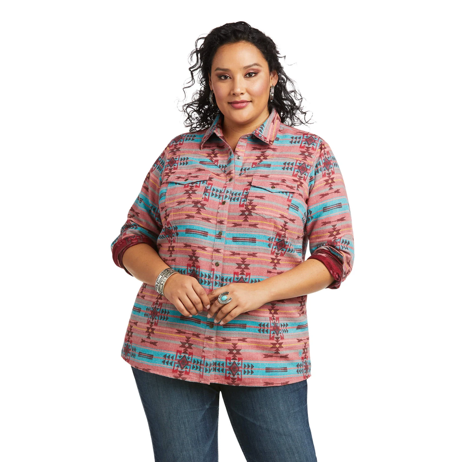 Ariat Ladies REAL Ravishing Aztec Red Button Down Shirt 10037708 Ariat Ladies REAL Ravishing Aztec Red Button Down Shirt 10037708 -Ariat Shop 10037708 front plus