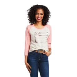 AriatĀ® Ladies Arrow Raglan 3/4 Shirt Oatmeal Heather Shirt 10039824