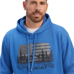 Ariat® Men's Land Of The Free Classic Blue Heather Pullover Hoodie 10041718 -Ariat Shop 10041718a