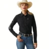 Ariat® Ladies Team Kirby Stretch Black & Silver Lurex® Shirt 10042170