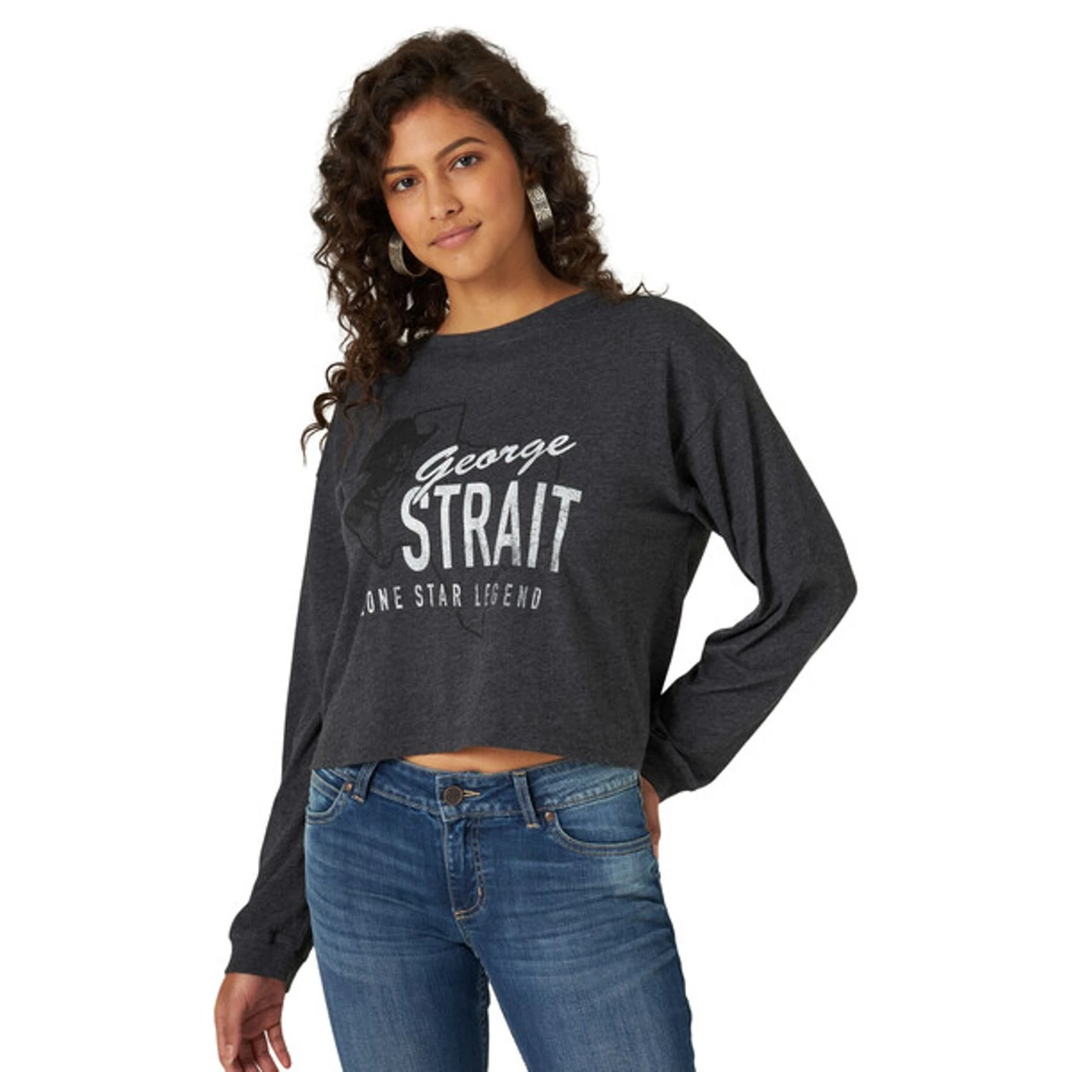 Wrangler® Ladies George Strait Dark Grey Cropped T-Shirt 112319174 Wrangler® Ladies George Strait Dark Grey Cropped T-Shirt 112319174 -Ariat Shop 112319174