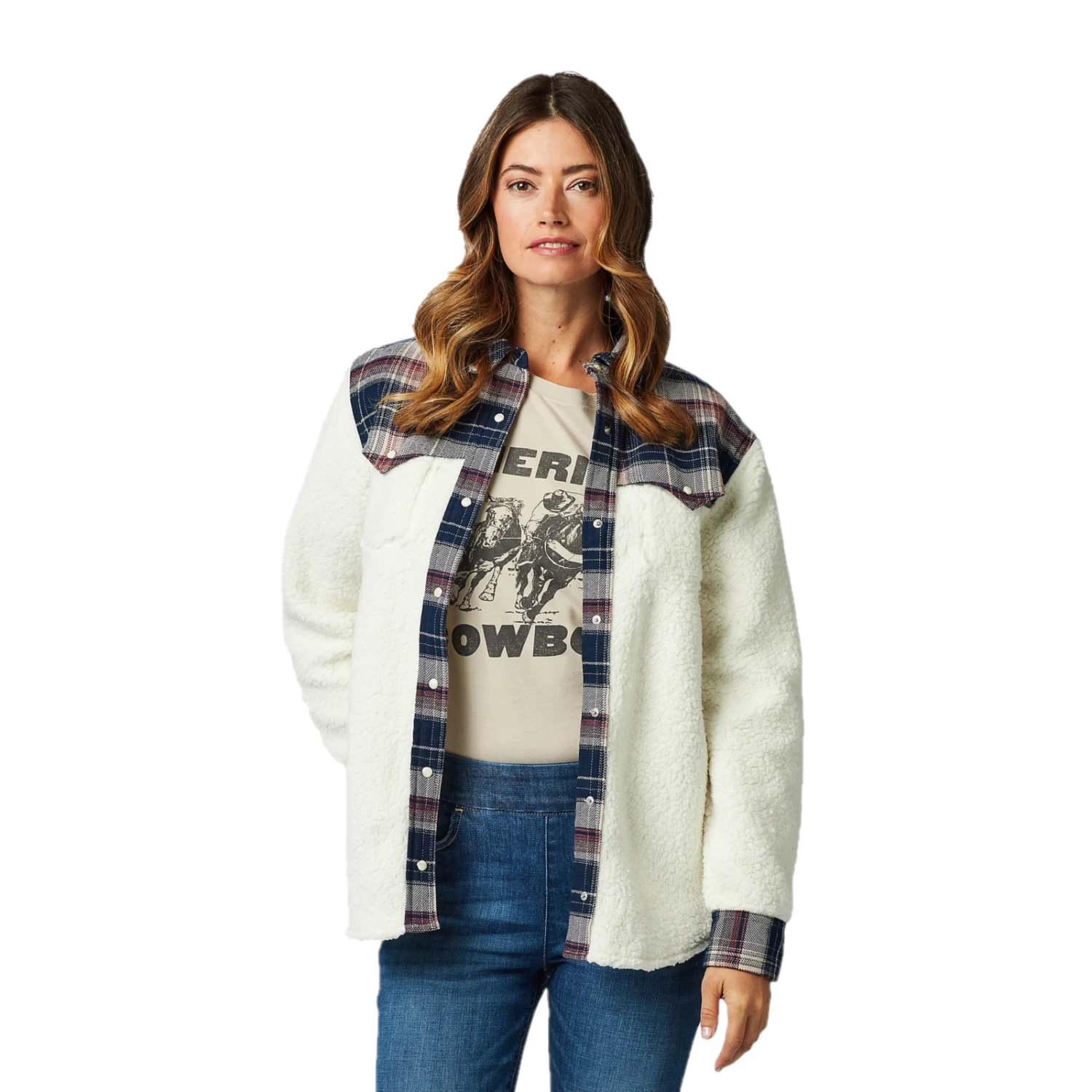 Wrangler Retro® Ladies Americana White Sherpa Button Down Shirt 112321231 Wrangler Retro® Ladies Americana White Sherpa Button Down Shirt 112321231 -Ariat Shop 112321231a