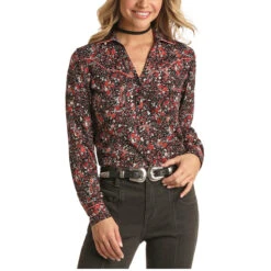 Panhandle® Ladies Floral Print Black Snap Shirt 22S1916-01