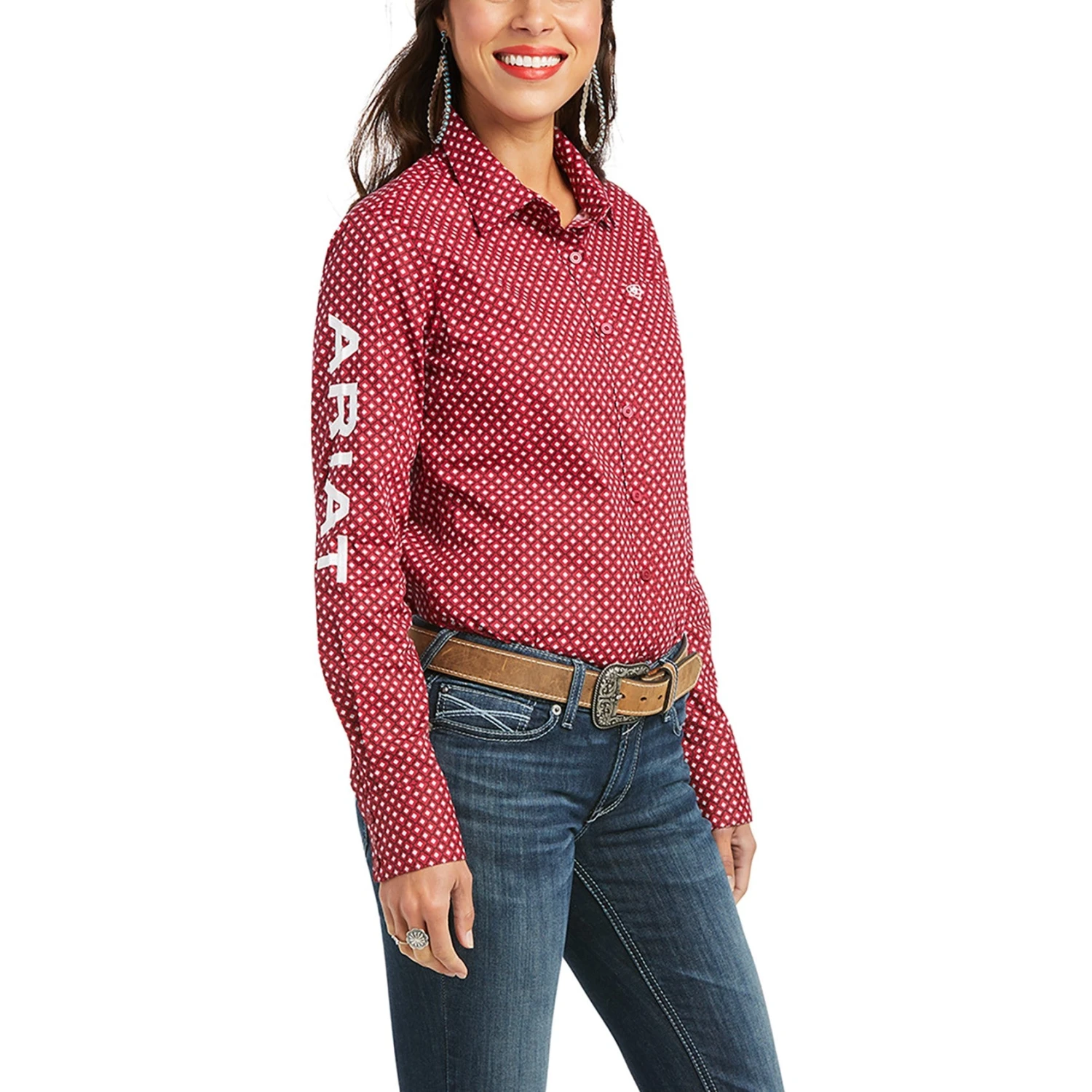 Ariat Ladies Team Kirby Stretch Red Button Down Shirt 10037433 Ariat Ladies Team Kirby Stretch Red Button Down Shirt 10037433 -Ariat Shop F21 WMS WEST 10037433 fron