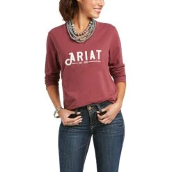 Ariat Ladies REAL Long Sleeve Fig Galaxy Red Logo Tee 10037523