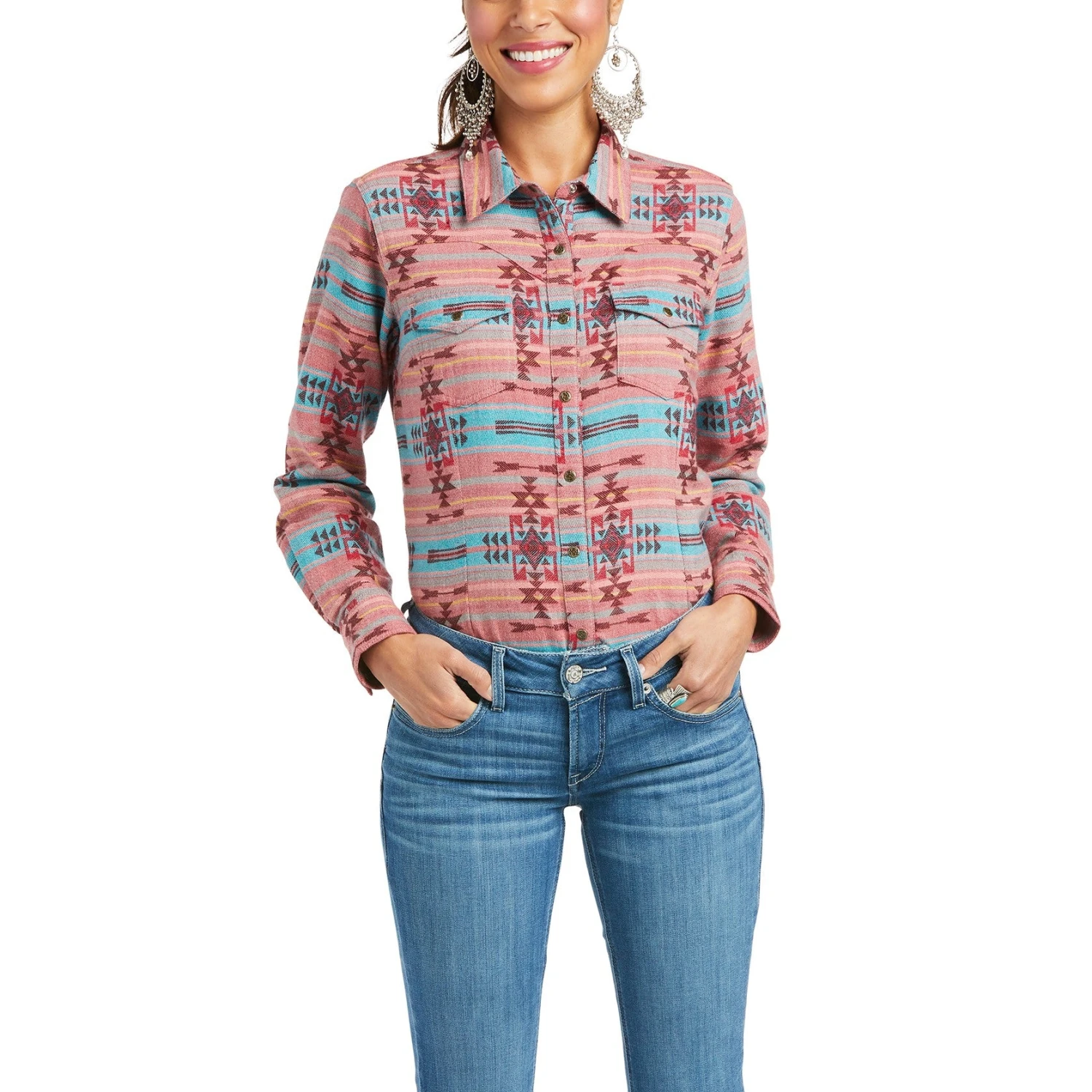 Ariat Ladies REAL Ravishing Aztec Red Button Down Shirt 10037708 Ariat Ladies REAL Ravishing Aztec Red Button Down Shirt 10037708 -Ariat Shop F21 WMS WEST 10037708 front