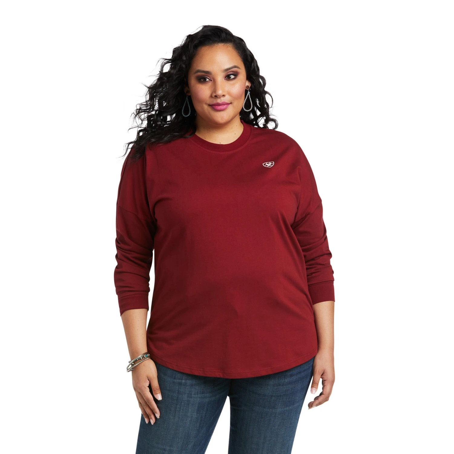 Ariat® Ladies REAL Over Sized Long Sleeve Rhubarb T-Shirt 10037960 Ariat® Ladies REAL Over Sized Long Sleeve Rhubarb T-Shirt 10037960 -Ariat Shop F21 WMS WEST 10037960 front plus