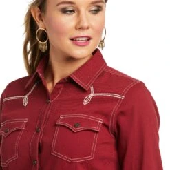 Ariat Ladies REAL Classic Twill Long Sleeve Rhubarb Shirt 10038066 4 Ariat Ladies REAL Classic Twill Long Sleeve Rhubarb Shirt 10038066 -Ariat Shop F21 WMS WEST 10038066 detail01