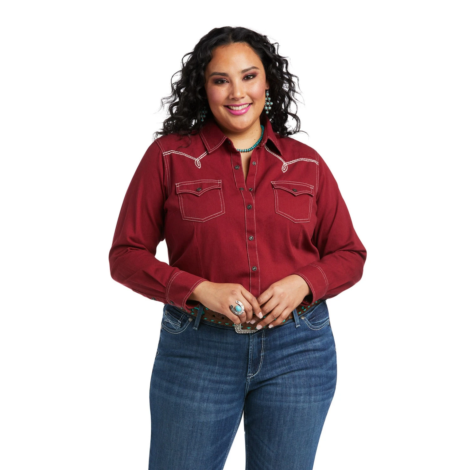 Ariat Ladies REAL Classic Twill Long Sleeve Rhubarb Shirt 10038066 Ariat Ladies REAL Classic Twill Long Sleeve Rhubarb Shirt 10038066 -Ariat Shop F21 WMS WEST 10038066 front plus