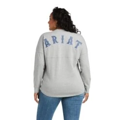 Ariat Ladies REAL Oversized Long Sleeve Heather Grey T-Shirt 10038077 -Ariat Shop F21 WMS WEST 10038077 back plus