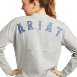 Ariat Ladies REAL Oversized Long Sleeve Heather Grey T-Shirt 10038077 -Ariat Shop F21 WMS WEST 10038077 detail01