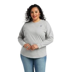 Ariat Ladies REAL Oversized Long Sleeve Heather Grey T-Shirt 10038077 -Ariat Shop F21 WMS WEST 10038077 front plus