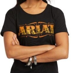 Ariat® Ladies Wordmark Graphic Short Sleeve Black T-Shirt 10038622 -Ariat Shop F21 WMS WEST 10038622 detail01