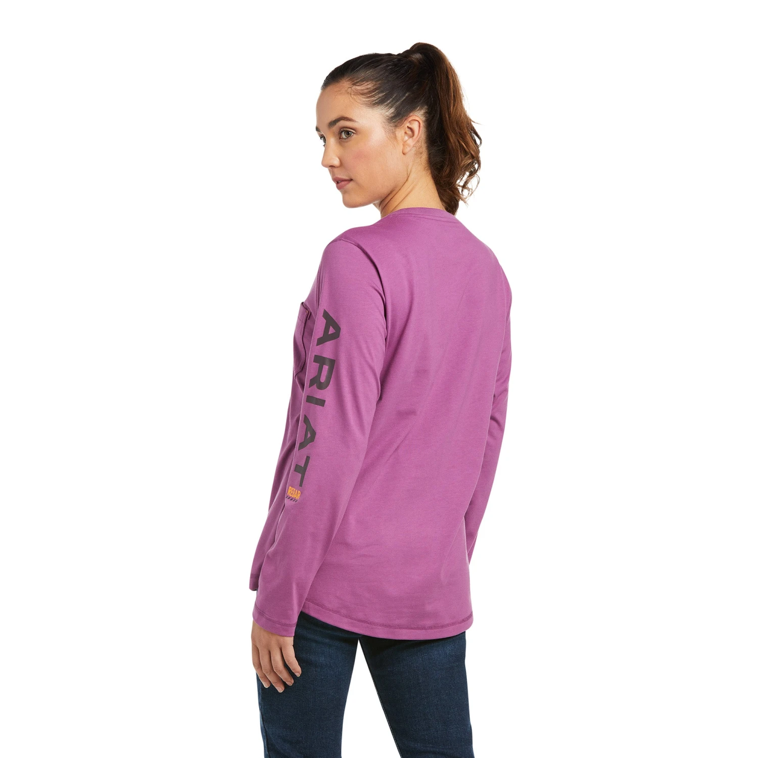 Ariat® Ladies Rebar Workman Logo Amethyst Long Sleeve T-Shirt 10037656 Ariat® Ladies Rebar Workman Logo Amethyst Long Sleeve T-Shirt 10037656 -Ariat Shop F21 WMS WORK 10037656 back