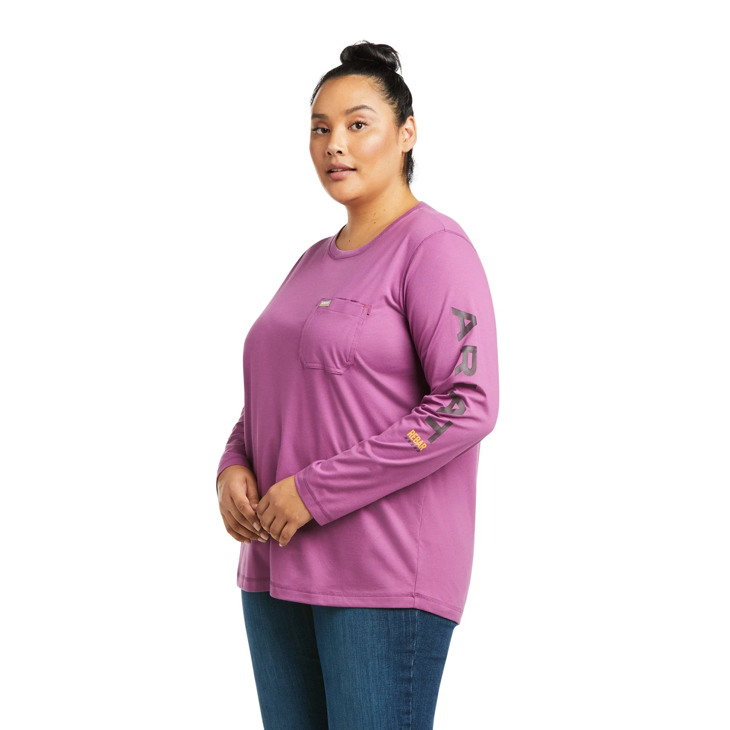 Ariat® Ladies Rebar Workman Logo Amethyst Long Sleeve T-Shirt 10037656 Ariat® Ladies Rebar Workman Logo Amethyst Long Sleeve T-Shirt 10037656 -Ariat Shop F21 WMS WORK 10037656 front plus