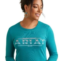 Ariat® Ladies Serape Style Teal Green Heather T-Shirt 10042785 3 Ariat® Ladies Serape Style Teal Green Heather T-Shirt 10042785 -Ariat Shop F22 WMS WEST 10042785 detail01