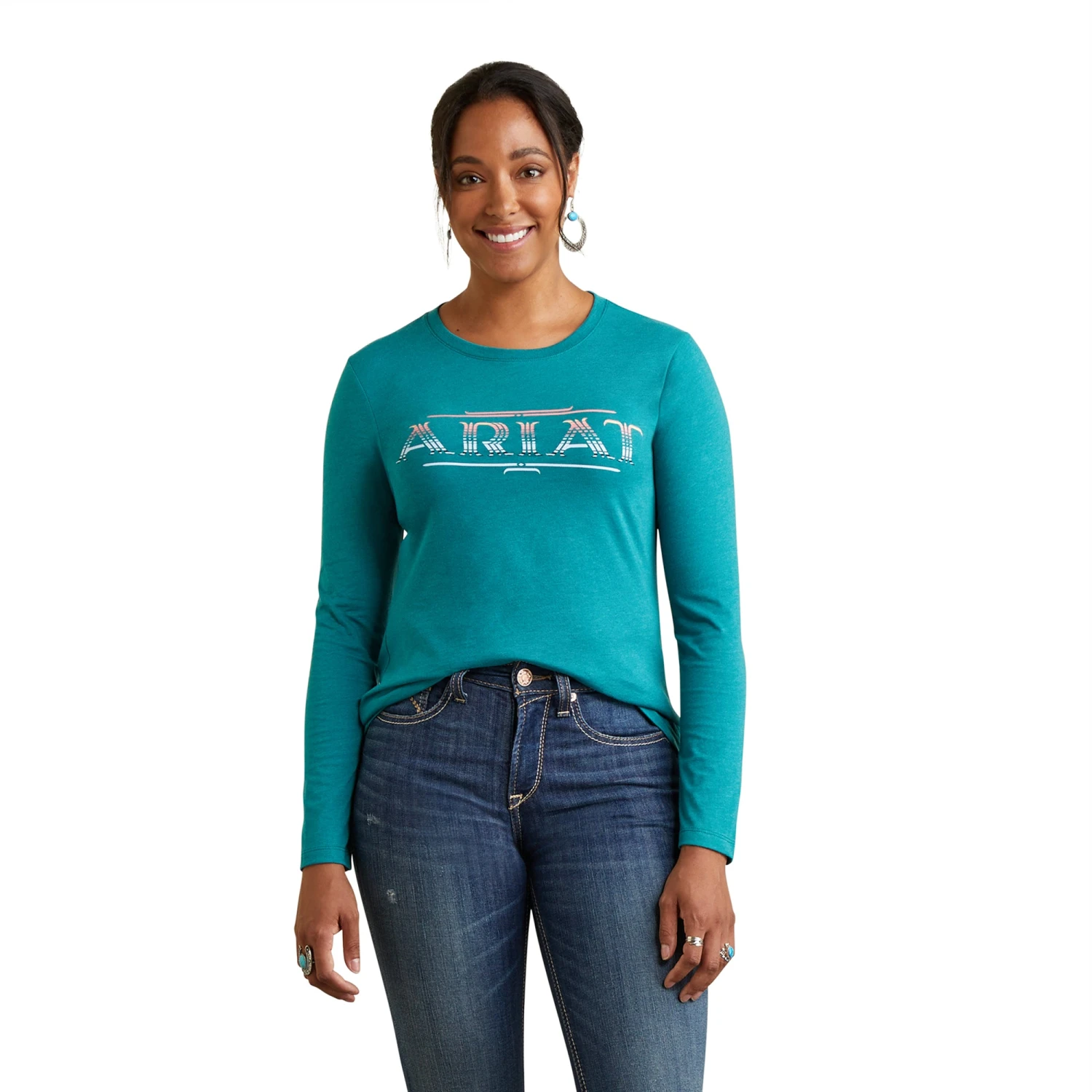 Ariat® Ladies Serape Style Teal Green Heather T-Shirt 10042785 Ariat® Ladies Serape Style Teal Green Heather T-Shirt 10042785 -Ariat Shop F22 WMS WEST 10042785 front