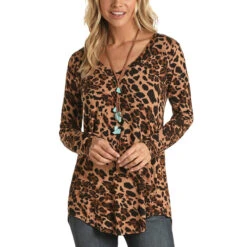 Panhandle White Label Ladies Cheetah Print Hi-Low Shirt L8T1888-24
