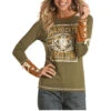 Panhandle® Ladies Olive Green Graphic Lace Up Cuff Shirt L8T7223-31