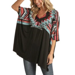 Panhandle White Label Ladies Aztec Black Poncho Shirt L9-1933-01