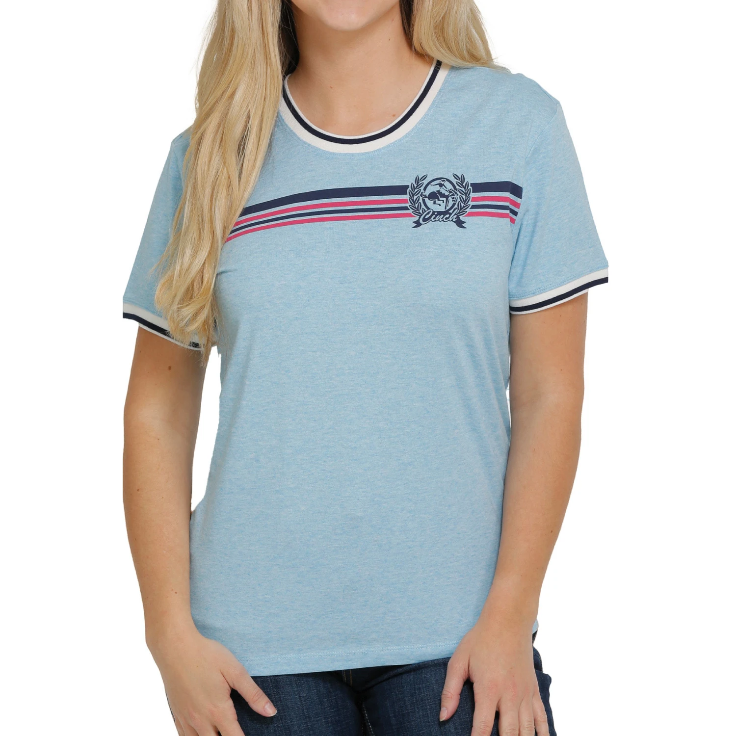 Cinch® Ladies Boyfriend Stripe Print Light Blue T-shirt MSK7890004 Cinch® Ladies Boyfriend Stripe Print Light Blue T-shirt MSK7890004 -Ariat Shop MSK7890004