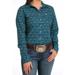 Cinch Ladies Areanflex Teal Button Down Shirt MSW9163017