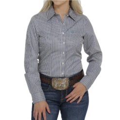 Cinch® Ladies Green Pinstripe Printed Button Down Shirt MSW9164188