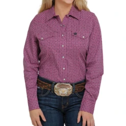 Cinch® Ladies Long Sleeve Pink Print Western Snap Up Shirt MSW9201034