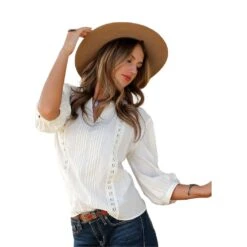 Cruel Denim Ladies 3/4 Sleeve Cream Voile Blouse Shirt CTW7386001