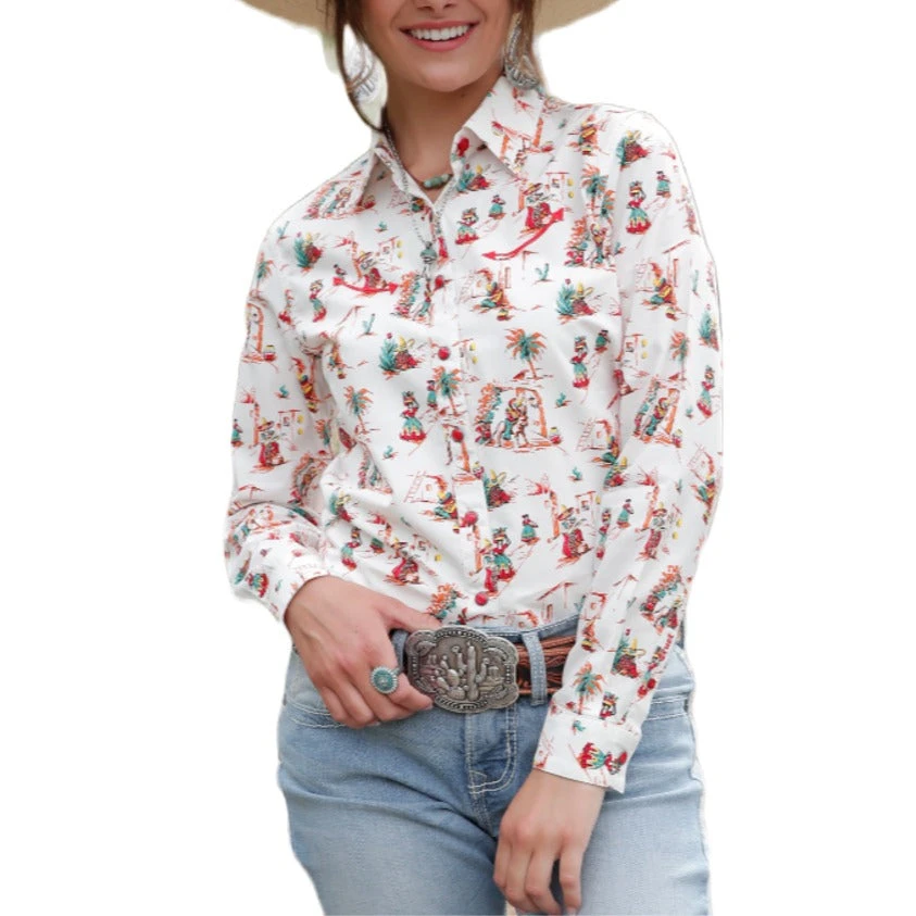 Cruel Denim® Ladies White Latin City Print Button Up Shirt CTW7295007 Cruel Denim® Ladies White Latin City Print Button Up Shirt CTW7295007 -Ariat Shop Myproject 1 50