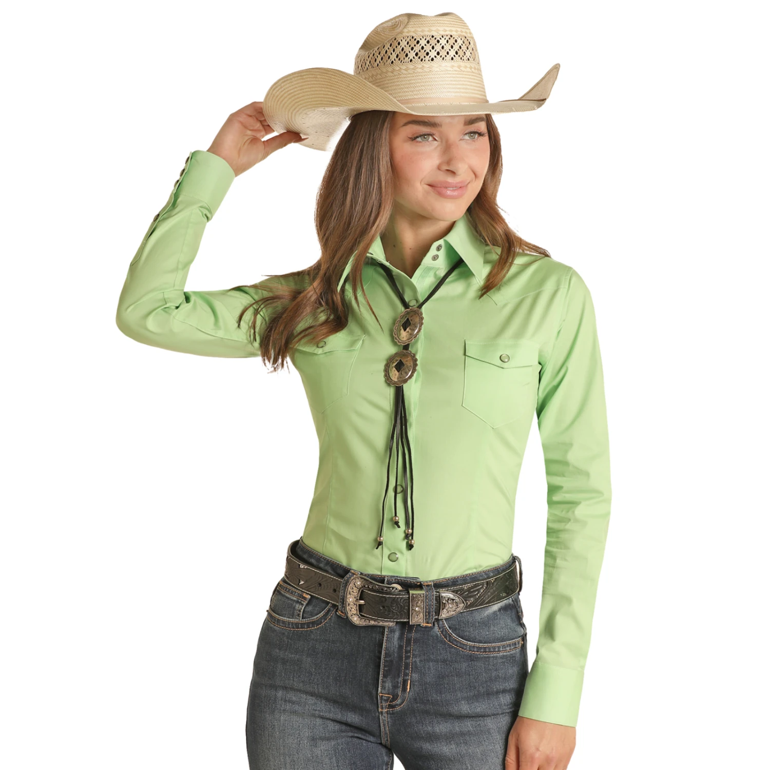 Panhandle® Ladies Solid Kelly Green Snap Button Down Snap PSWSOSR0LT-35 Panhandle® Ladies Solid Kelly Green Snap Button Down Snap PSWSOSR0LT-35 -Ariat Shop PSWSOSR0LT 35a
