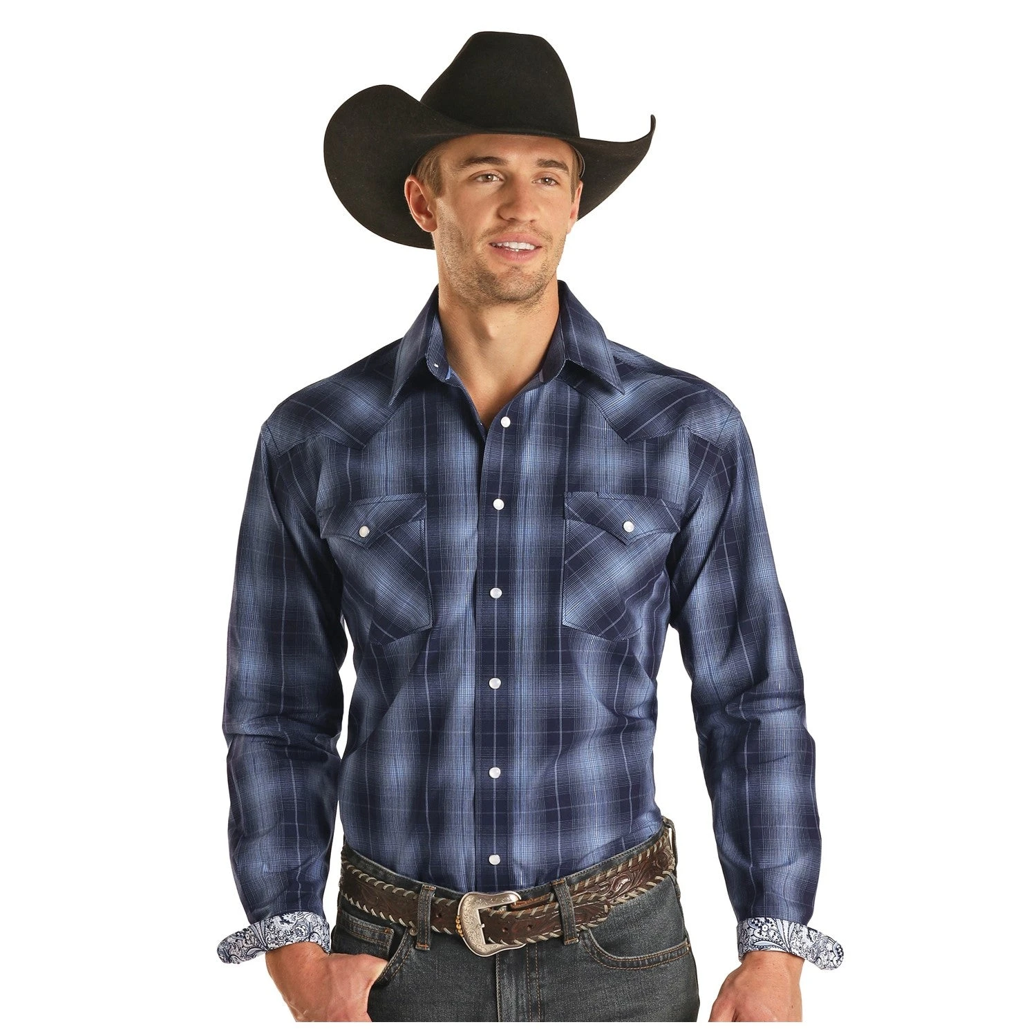 Panhandle® Men's Ombre Indigo Plaid Long Sleeve Snap Shirt R0S2527 Panhandle® Men's Ombre Indigo Plaid Long Sleeve Snap Shirt R0S2527 -Ariat Shop R0S2527