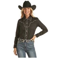 Rock & Roll® Ladies Retro Piping Black Snap Shirt RRWSOSR0BS-01