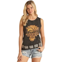 Rock & Roll® Ladies Wild & Western Graphic Black Tank Top RRWT20RZNG