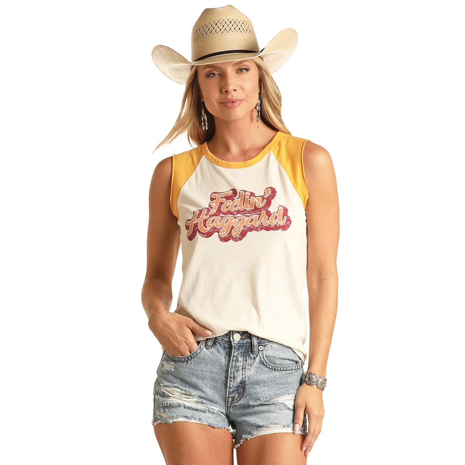 Rock & Roll® Ladies Feelin' Haggard Graphic Natural Tank Top RRWT20RZNM Rock & Roll® Ladies Feelin' Haggard Graphic Natural Tank Top RRWT20RZNM -Ariat Shop RRWT20RZNM