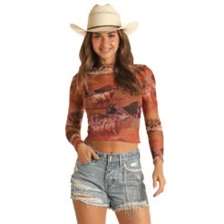 Rock & Roll Cowgirl® Ladies Scenic Printed Mesh Shirt RRWT22R0Y0