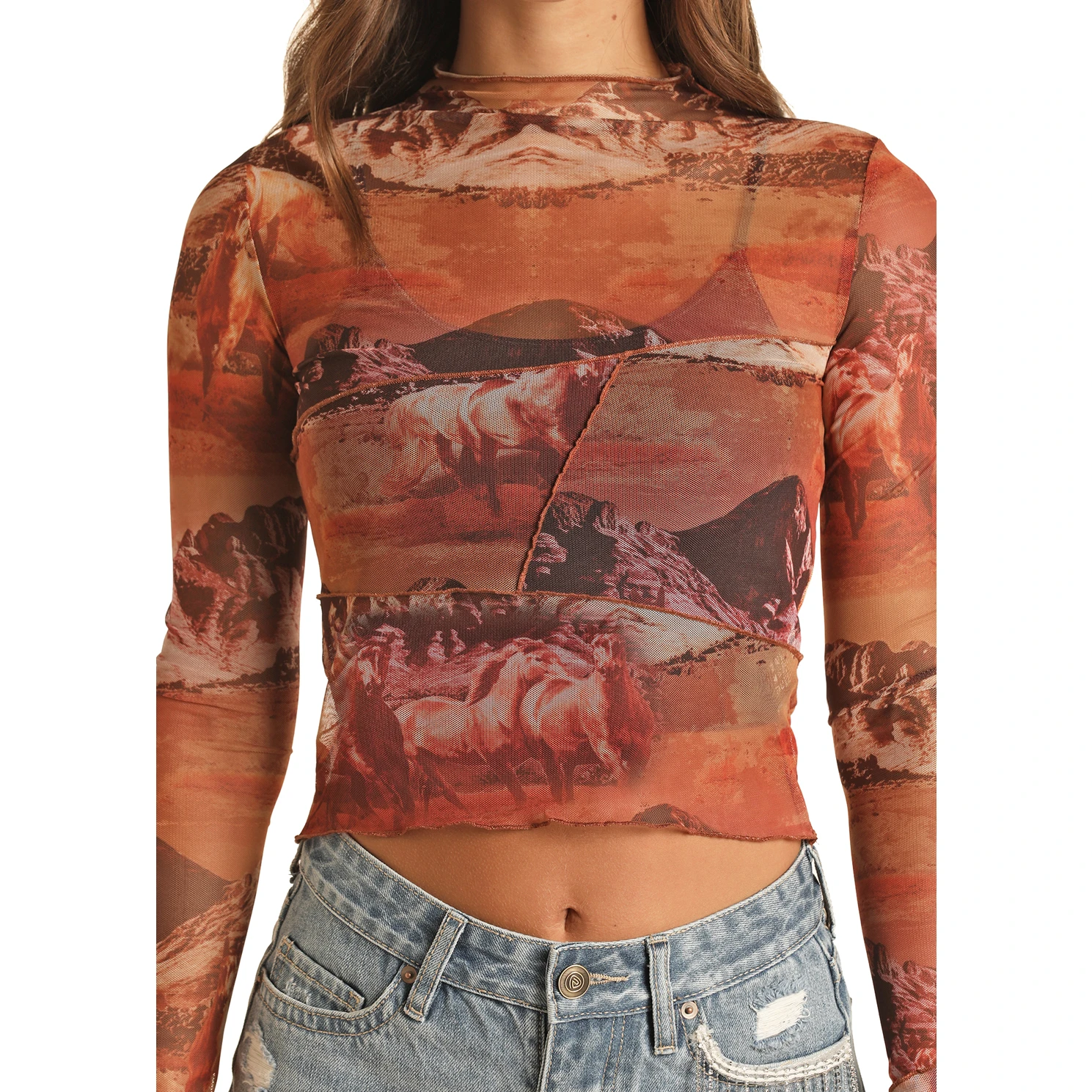 Rock & Roll Cowgirl® Ladies Scenic Printed Mesh Shirt RRWT22R0Y0 Rock & Roll Cowgirl® Ladies Scenic Printed Mesh Shirt RRWT22R0Y0 -Ariat Shop RRWT22R0Y0