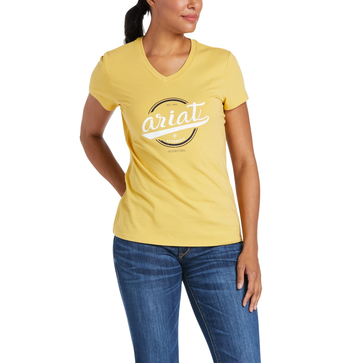 Ariat Ladies Authentic Logo Local Honey Short Sleeve T-Shirt 10035469 Ariat Ladies Authentic Logo Local Honey Short Sleeve T-Shirt 10035469 -Ariat Shop S21 WMS ENGL 10035469 front