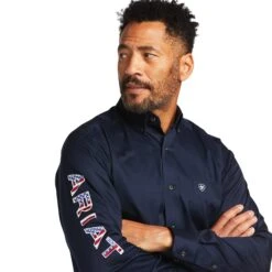 Ariat® Men's Team Logo Twill Fitted Navy & Stars Shirt 10039438 -Ariat Shop S22 MNS WEST 10039438 detail01