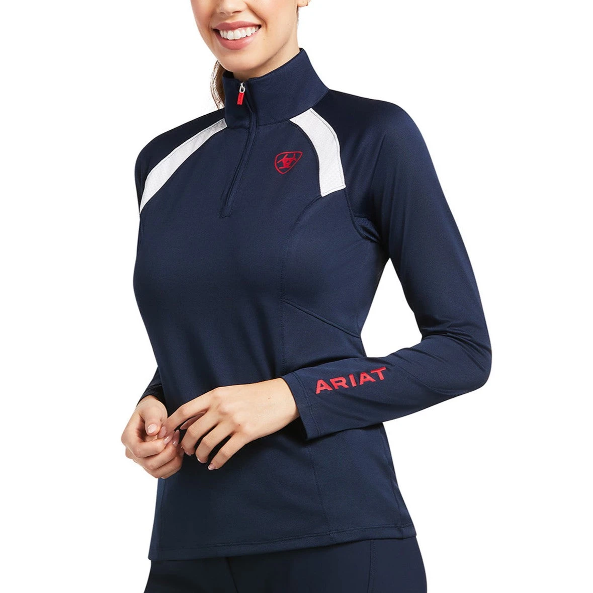 Ariat® Ladies Sunstopper 2.0 1/4 Zip Navy Baselayer Shirt 10039184 Ariat® Ladies Sunstopper 2.0 1/4 Zip Navy Baselayer Shirt 10039184 -Ariat Shop S22 WMS ENGL 10039184 front