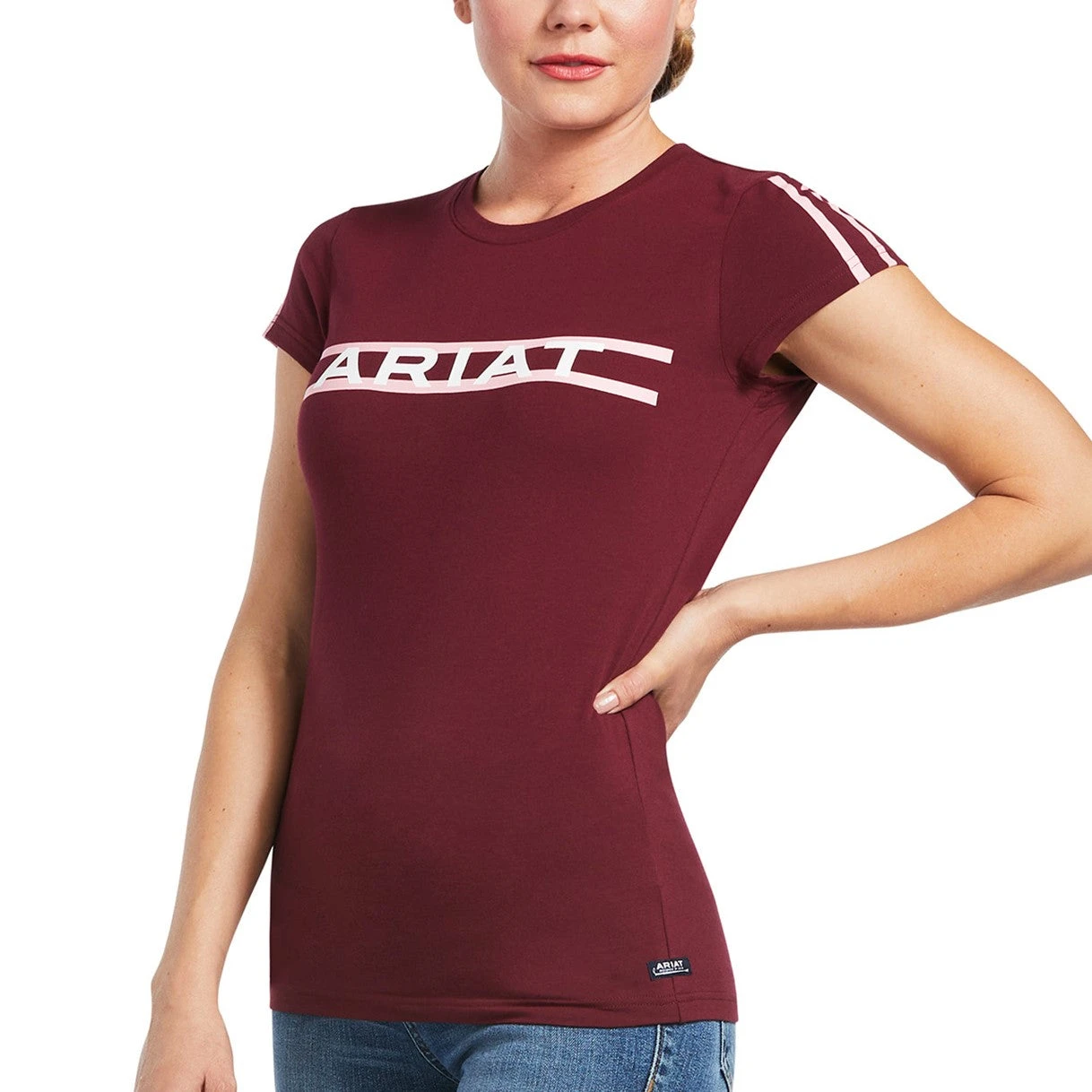 Ariat® Ladies Logo Lane Zinfandel Short Sleeve T-Shirt 10039654 Ariat® Ladies Logo Lane Zinfandel Short Sleeve T-Shirt 10039654 -Ariat Shop S22 WMS ENGL 10039654 front
