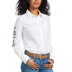 Ariat Ladies Team Kirby White & Leopard Button Down Stretch Shirt 10039457