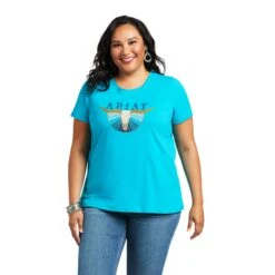 Ariat Ladies R.E.A.L™ Pacific Steerhead Merman Blue T-Shirt 10039570 -Ariat Shop S22 WMS WEST 10039570 front plus