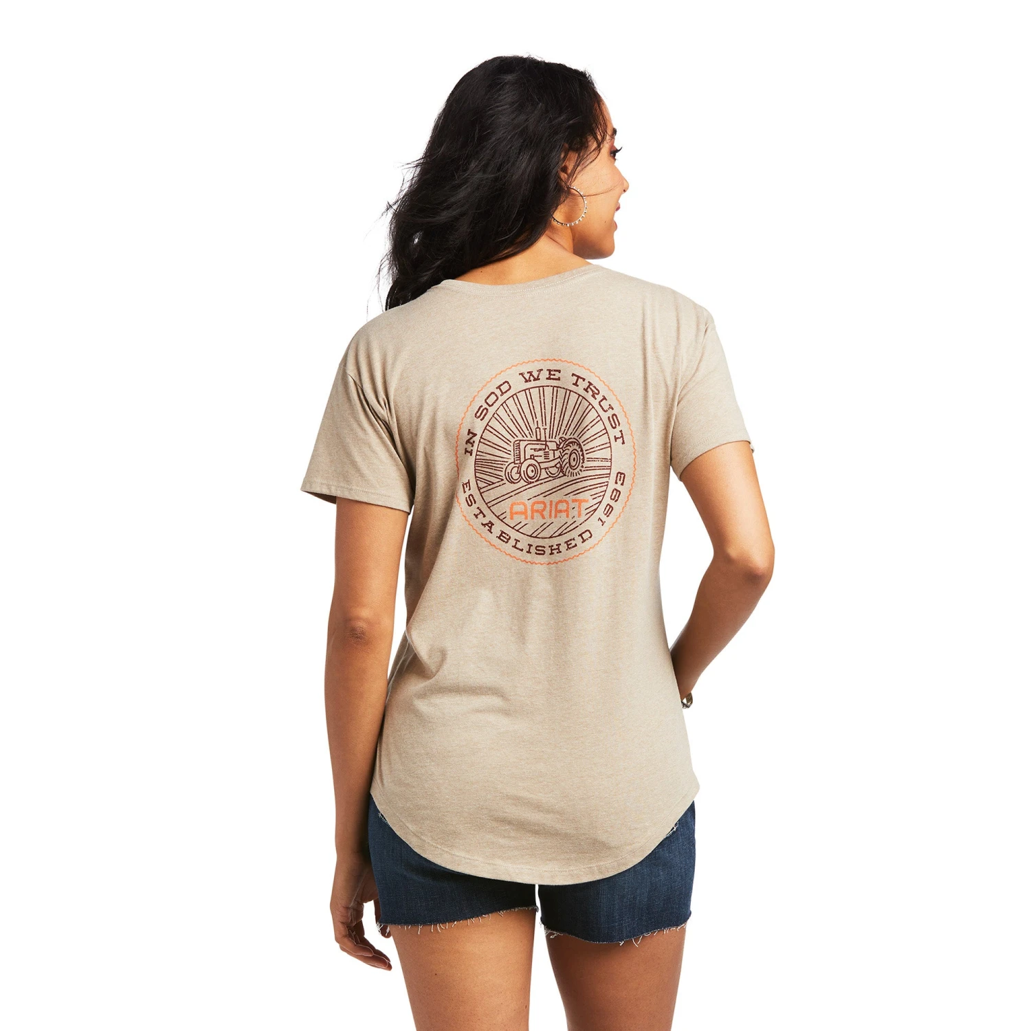 Ariat® Women's Graphic Sod Tractor Oatmeal Heather T-Shirt 10039976 Ariat® Women's Graphic Sod Tractor Oatmeal Heather T-Shirt 10039976 -Ariat Shop S22 WMS WEST 10039976 back