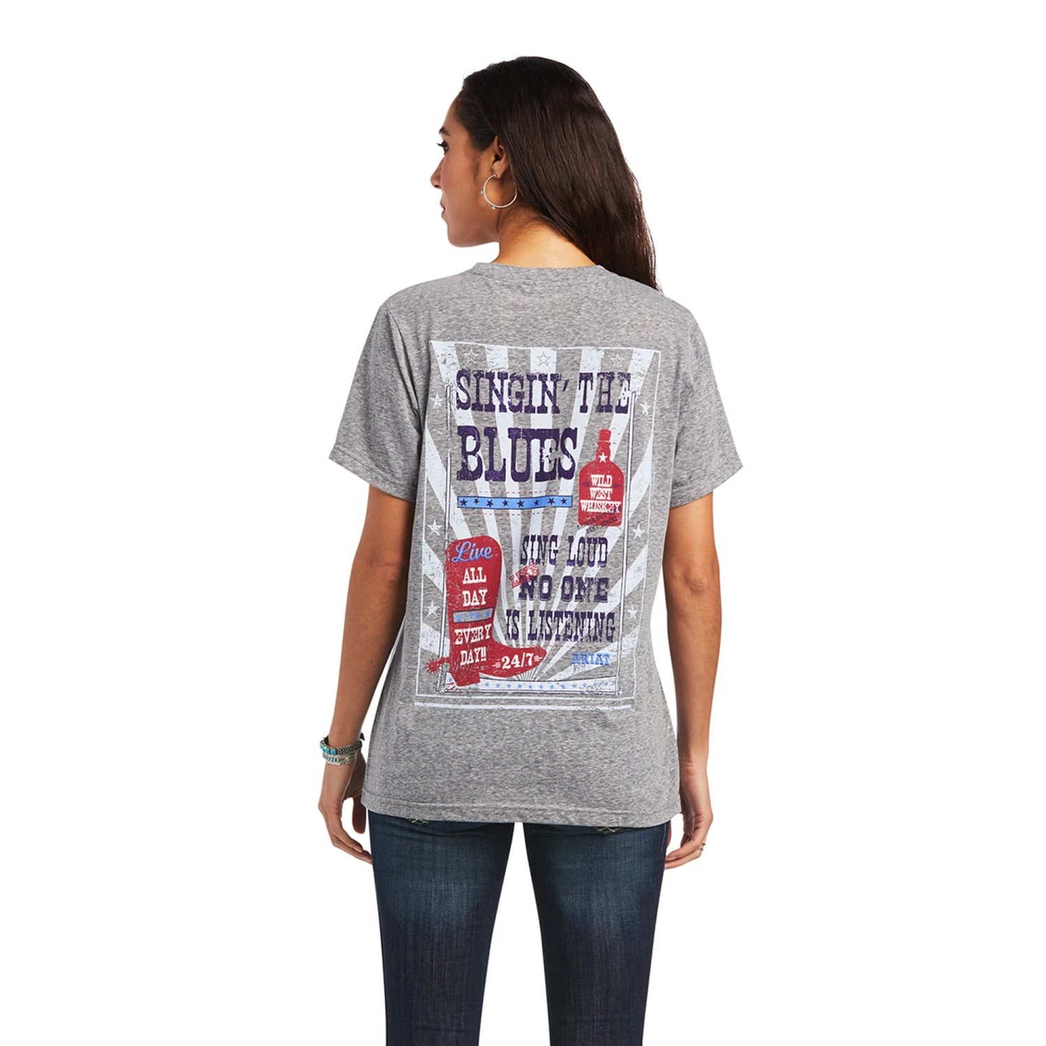 Ariat® Ladies Singing The Blues Charcoal Grey T-Shirt 10040511 Ariat® Ladies Singing The Blues Charcoal Grey T-Shirt 10040511 -Ariat Shop S22 WMS WEST 10040511 back