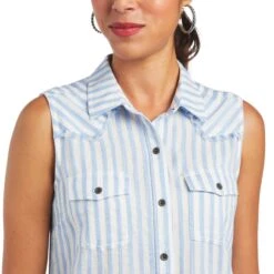 Ariat Women's Boom Boom Sleeveless Blue Stripe Shirt 10040519 2 Ariat Women's Boom Boom Sleeveless Blue Stripe Shirt 10040519 -Ariat Shop S22 WMS WEST 10040519 detail01