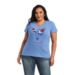 Ariat Women's REAL Tropics Steerhead Blue T-Shirt 10040533 -Ariat Shop S22 WMS WEST 10040533 front plus